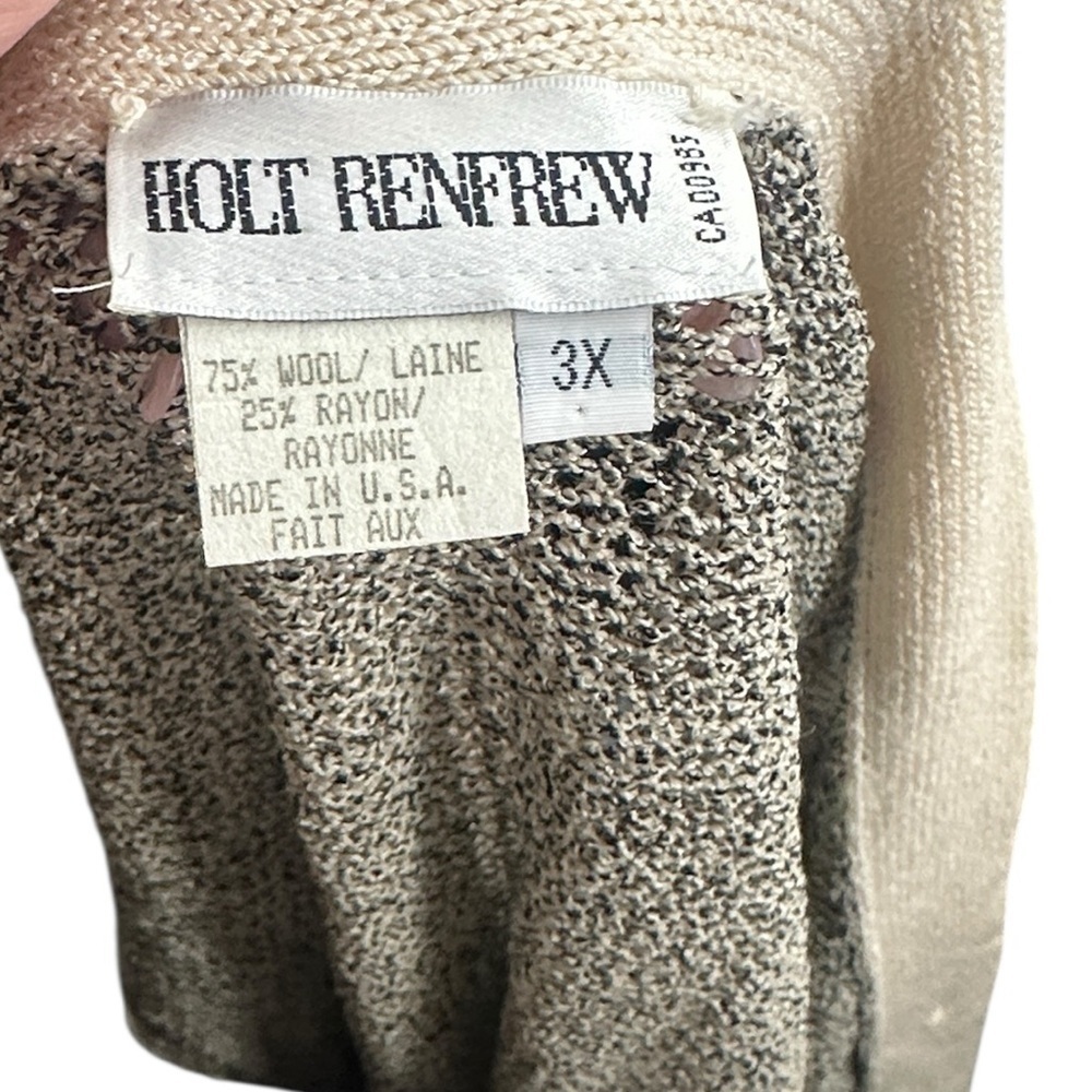 Holt Renfrew cardigan open knit neutral sweater luxury wool rayon vintage sz 3X - Picture 7 of 8